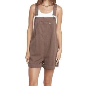 Volcom Shortalls Women Small Brown Overalls Romper Shorts Beach‎ Surf